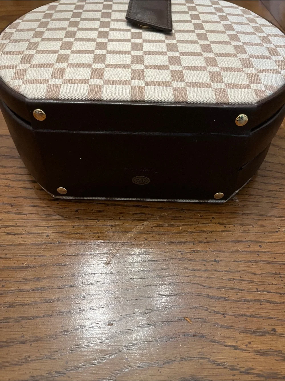 Bey-Berk Brown Leather Checkered Jewelry Box & Valet Tray Set